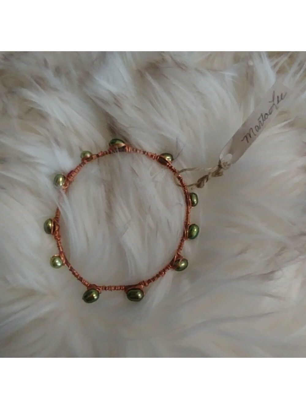 Handmade copper and green stone bracelet
